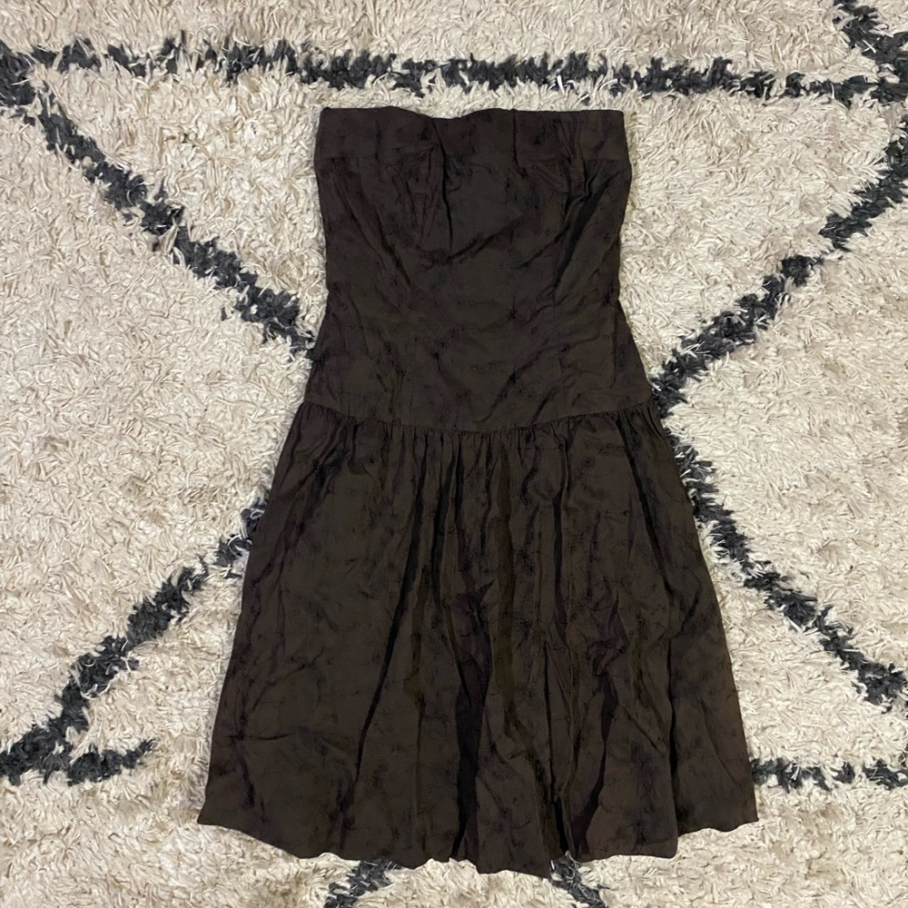 Notice Dark Brown Y2K Grunge Fairy Embroidered Strapless Mini Dress NWT Size 2
